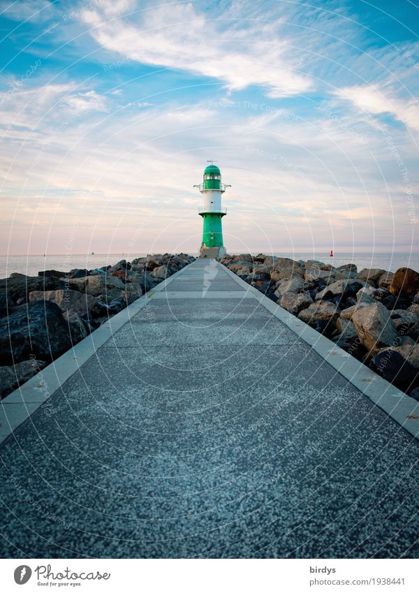 The lamp of Warnemünde Vacation & Travel Sightseeing Sky Clouds Horizon Coast Baltic Sea Lighthouse Lanes & trails Navigation Illuminate Esthetic Exceptional