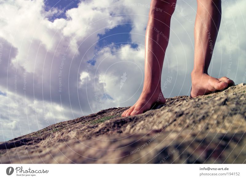 on the rocks 2 Lifestyle Beautiful Young woman Youth (Young adults) Legs Feet Nature Sky Clouds Reef Ocean Walking Rock Colour photo Exterior shot