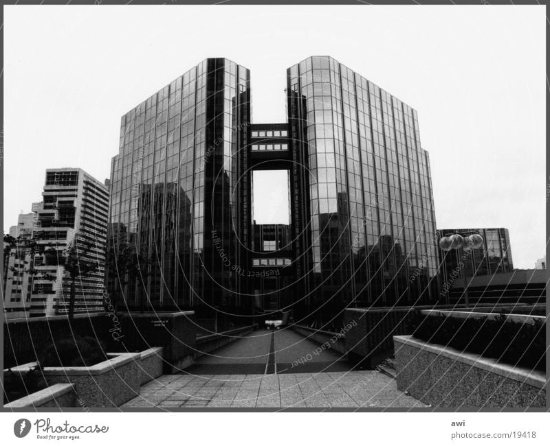 banlieu Chrome Steel Office building High-rise Paris Cold Symmetry Architecture Black & white photo Glass