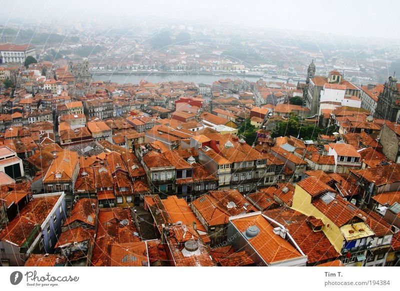Red PORTO Porto Portugal Europe Town Port City Downtown Old town Skyline Deserted House (Residential Structure) Roof Chimney Attachment River Haze Colour photo