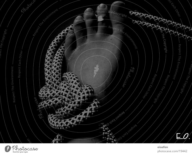 Shortly bound Bright Woman Feet Rope Black & white photo