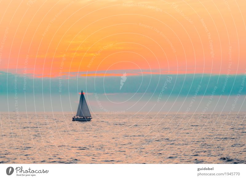 Sail boat in the ocean Environment Nature Landscape Water Sky Sunrise Sunset Beautiful weather Coast Ocean Transport Watercraft Sailboat Happiness Distress