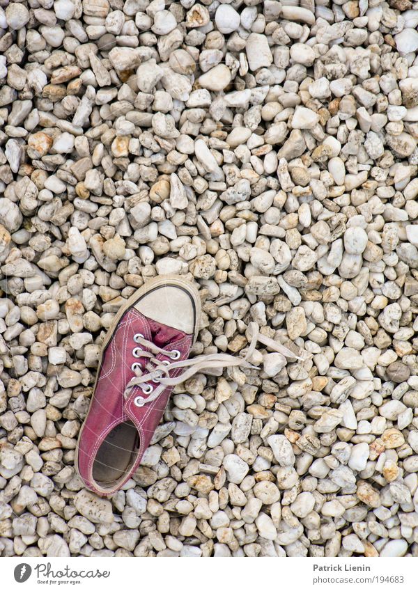 shoe missed! Stone Walking Footwear Shoelace Pattern Terrace Loneliness Search Find Maximum Round Structures and shapes Mosaic Deserted Copy Space right