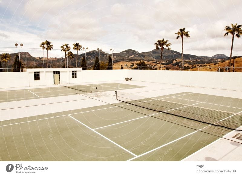 Wanna play tennis? Tennis court Clouds Beautiful weather Rock California Tourist Attraction Hearst Castle Playing Sports Yellow Green Calm Wanderlust Relaxation