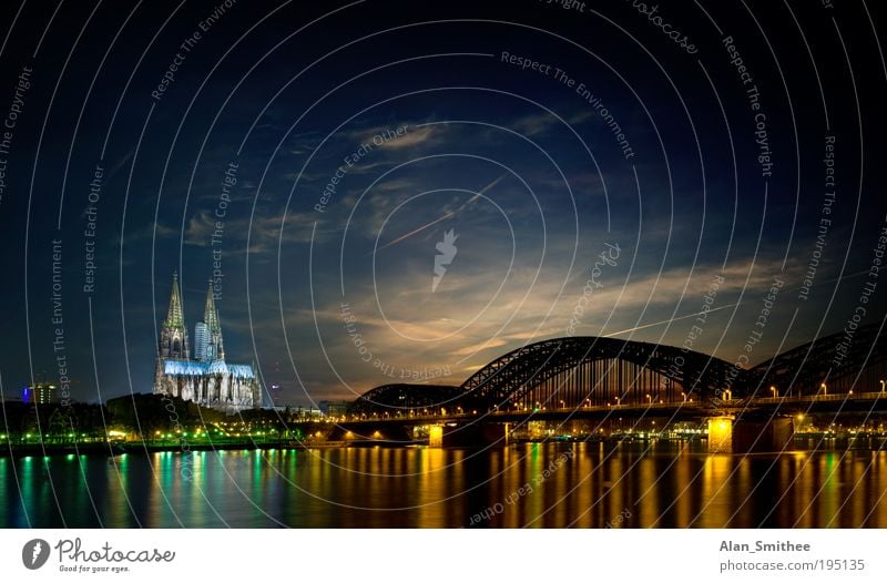 Three hours Cologne Cologne Cathedral Germany Europe Town Skyline Deserted Bridge Tourist Attraction Landmark Inland navigation River Moody Panorama (Format)