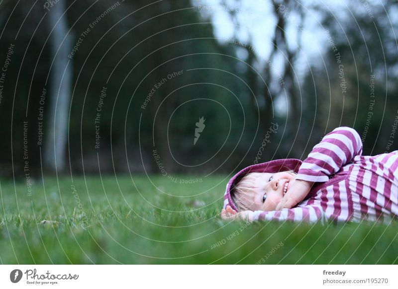 ::: I'm so happy! ::: Joy Happy Healthy Relaxation Playing Parenting Kindergarten Child Work and employment Toddler Girl Spring Grass Meadow Stripe To enjoy Lie