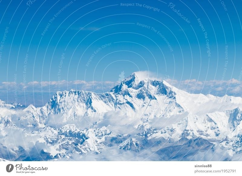 Mount Everest summit and himalaya range aerial view Nature Landscape Cloudless sky Mountain Peak Tourist Attraction Calm Himalayas Aerial photograph Nepal