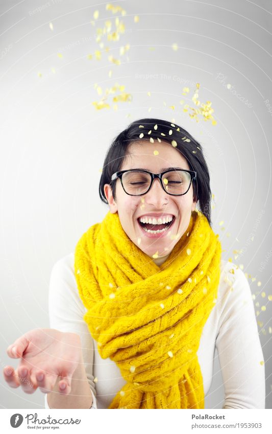 #A# Fun in yellow Feminine 1 Human being Joie de vivre (Vitality) Ease Joy Joybringer Confetti Laughter Scarf Yellow Party Party mood Party goer Party guest
