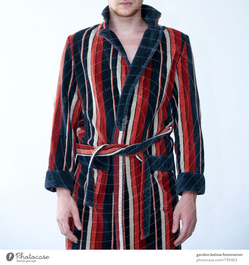 Bathrobe the first Masculine Man Adults 1 Human being Fashion Clothing Hideous Uniqueness Retro Blue Red Calm Whimsical Wellness Colour photo Studio shot