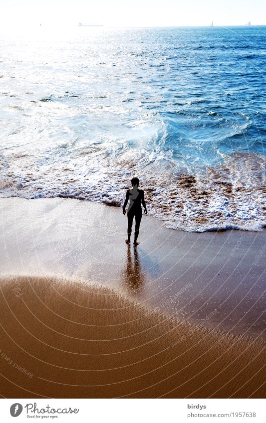 The woman and the sea Harmonious Relaxation Meditation Vacation & Travel Sun Beach Ocean Waves Feminine Woman Adults 1 Human being 45 - 60 years Horizon