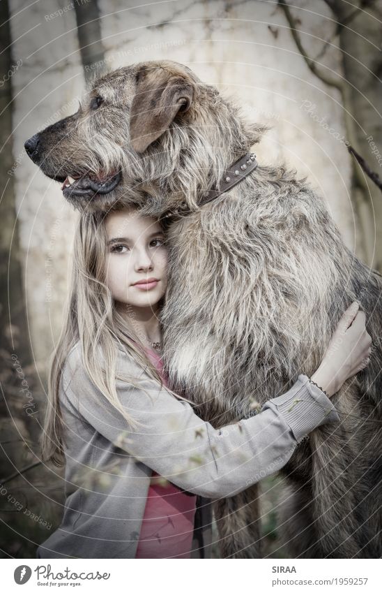 The Wolf Human being Feminine Child Girl Friendship Infancy Youth (Young adults) 1 8 - 13 years Nature Landscape Tree Forest Blonde Long-haired Animal Pet Dog