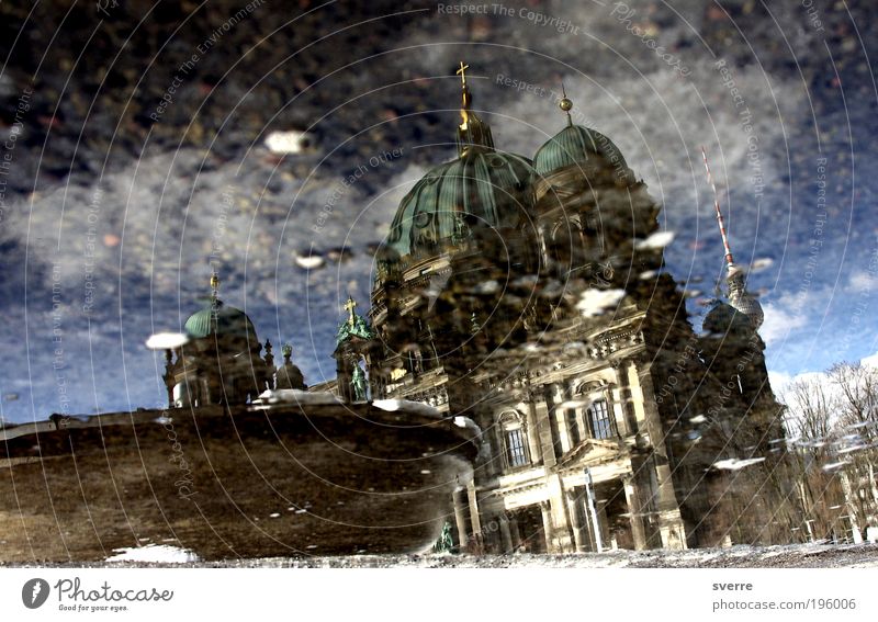 Cathedral I Puddle Berlin Germany Capital city Dome Architecture Tourist Attraction Berlin Cathedral Mirror Water Crucifix Key ship Vice Safety Protection