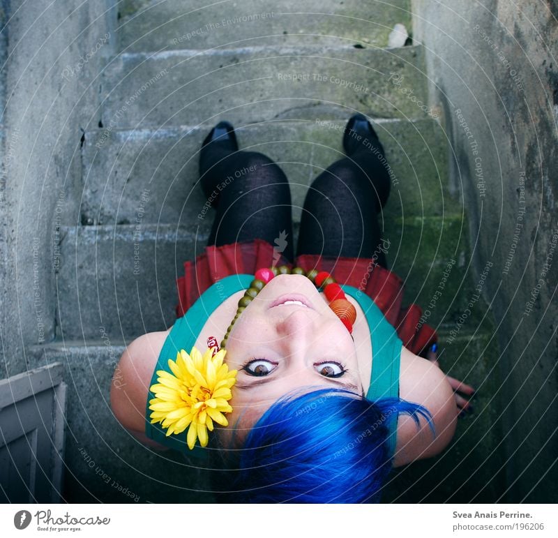 colorful. Style Feminine Young woman Youth (Young adults) Hair and hairstyles Eyes 1 Human being 18 - 30 years Adults Wall (barrier) Wall (building) Stairs