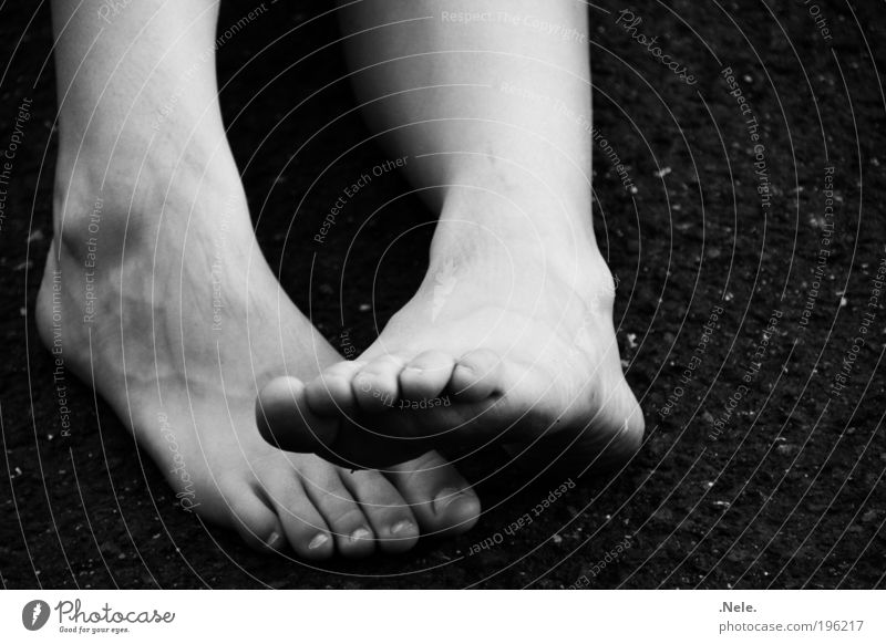 a few feet. Skin Feet Simple Near Natural Black White Serene Calm Relaxation Black & white photo Exterior shot Deserted Copy Space right Neutral Background Day