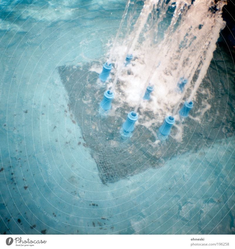 splash Technology Water Drops of water Bochum Well Water fountain Jump Wet Blue Colour photo Subdued colour Exterior shot Lomography Copy Space bottom