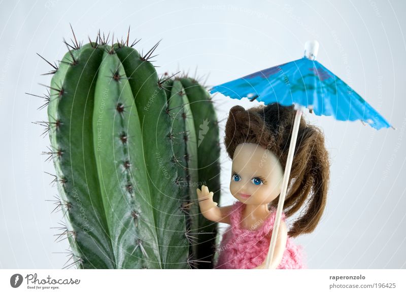 holiday Vacation & Travel Tourism Trip Far-off places Safari Expedition 1 Human being Cactus Exotic Desert Umbrellas & Shades Toys Doll Thorny Blue Green