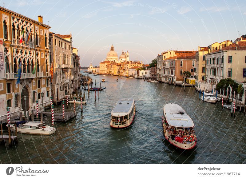 Sunrise on the Grand Canal in Venice with boats Looking Central perspective Deep depth of field Dawn Morning Light Shadow Contrast Copy Space middle