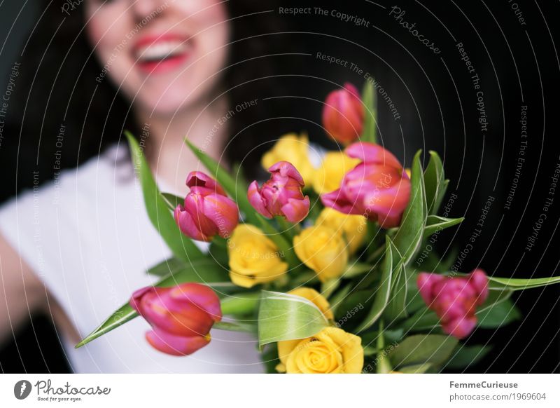 Spring! :) Feminine Young woman Youth (Young adults) Woman Adults 1 Human being 18 - 30 years Happy women's day Birthday Valentine's Day Bouquet Tulip Rose