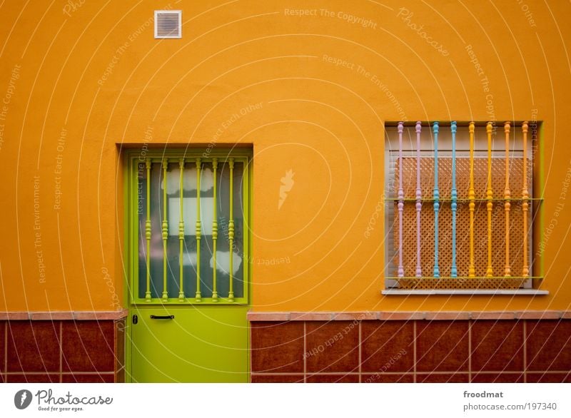 color space House (Residential Structure) Wall (barrier) Wall (building) Facade Window Door Hip & trendy Uniqueness Multicoloured Green Minimalistic Orange