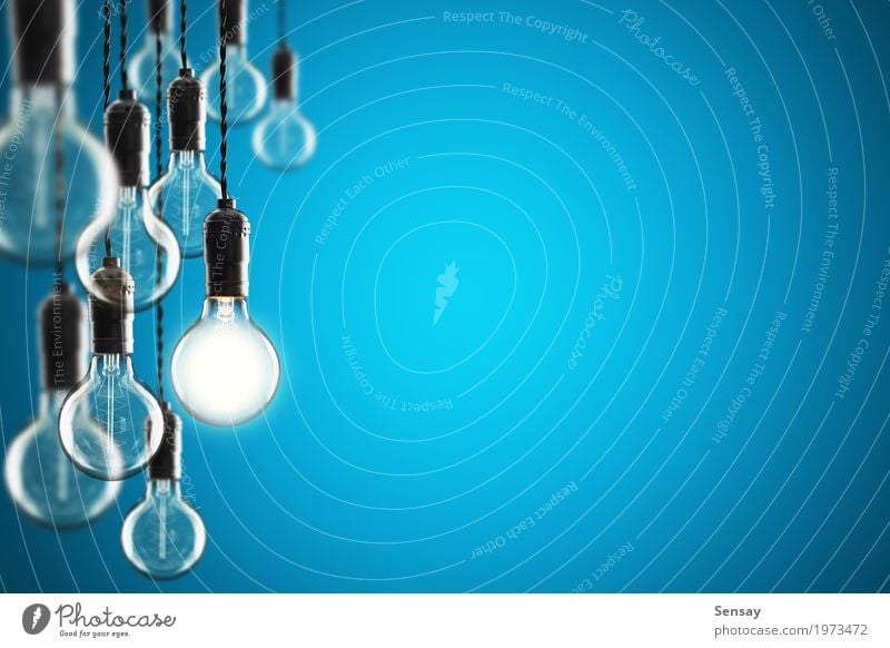Idea and leadership concept bulbs on color wall Design Lamp Success Science & Research Technology Old Bright Blue Yellow Energy Colour Creativity background