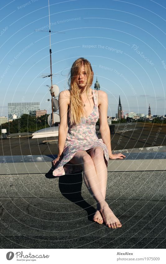 with a view Style Joy Beautiful Roof Antenna Hamburg Young woman Youth (Young adults) Hair and hairstyles Legs 18 - 30 years Adults Landscape Beautiful weather
