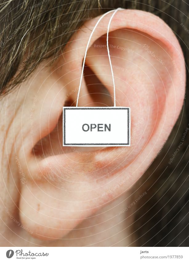 open Feminine Woman Adults Ear 1 Human being Signage Warning sign Listening Communicate Life Open Colour photo Studio shot Close-up Copy Space left