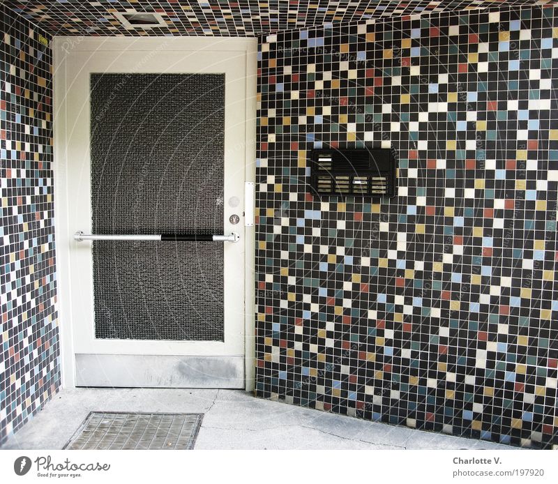 mosaic entrance Deserted House (Residential Structure) Building Architecture Apartment house Front door The fifties Wall (barrier) Wall (building) Door
