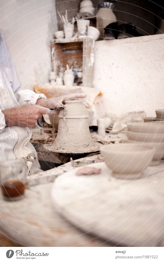 Handicrafts in Morocco Work and employment Profession Craftsperson Workplace Tool White Tradition Pottery Do pottery Colour photo Subdued colour Interior shot