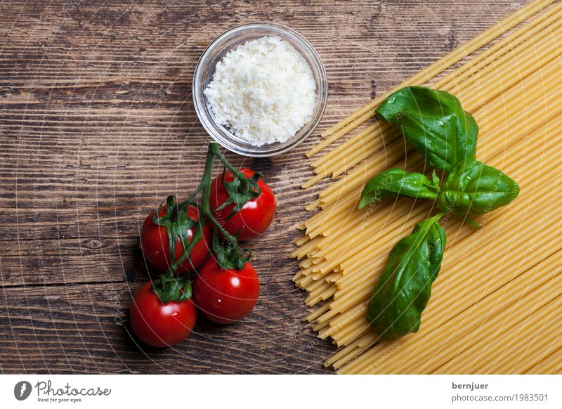 ingredient Food Vegetable Nutrition Organic produce Vegetarian diet Eating Cheap Good Brown Yellow Red Authentic Spaghetti Noodles Basil Cooking salt Salt Wood