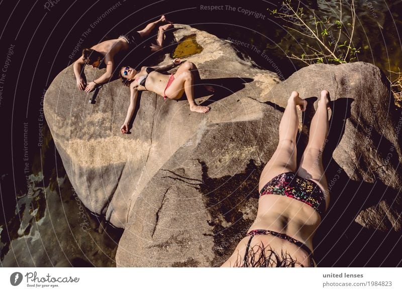 FF# just chill Art Esthetic Rock Cervice Ledge Rocky coastline Joy Sunlight Sunbathing Summer Exterior shot Youth (Young adults) Youth culture Relaxation