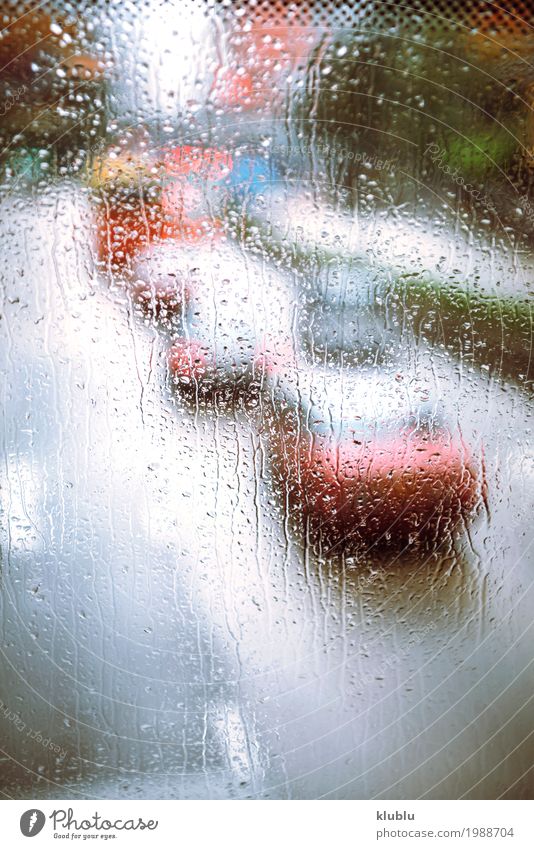 Different vehicles in a traffic jam through the rainy bus glass Jam Life Vacation & Travel Weather Rain Transport Street Vehicle Car Movement Modern Wet