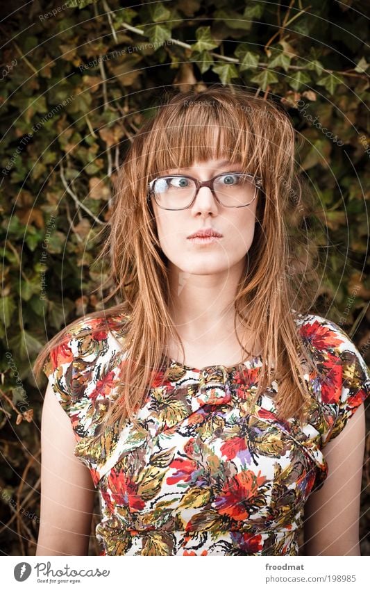 patterned wallpaper Human being Feminine Young woman Youth (Young adults) Woman Adults Fashion Dress Eyeglasses Long-haired Exceptional Hip & trendy Beautiful