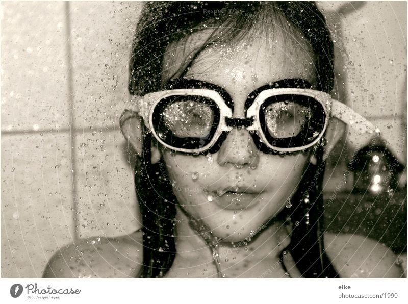 to take a shower Diving goggles Girl Shower (Installation) Human being Water Take a shower