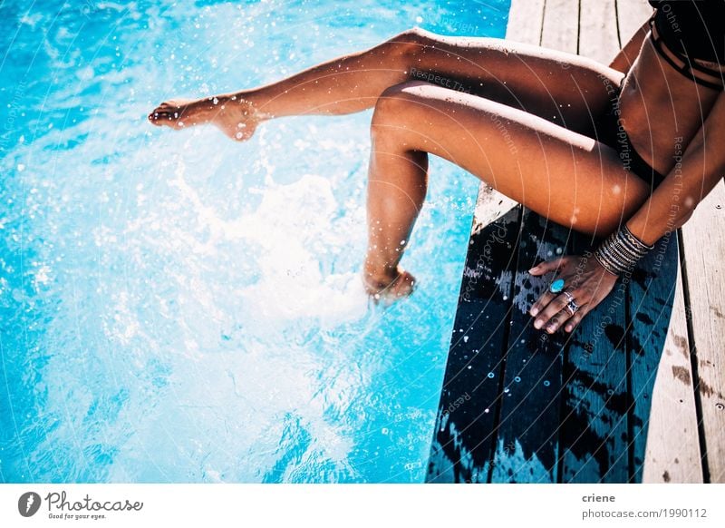 Close-up of woman having fun in swimming pool Lifestyle Joy Wellness Swimming pool Swimming & Bathing Vacation & Travel Summer Summer vacation Sun Sunbathing