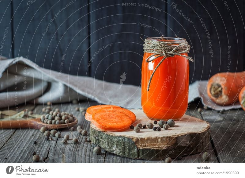 Glass jar with juice on a wooden surface Food Vegetable Herbs and spices Nutrition Vegetarian diet Diet Beverage Cold drink Juice Bottle Table Wood Old Drinking