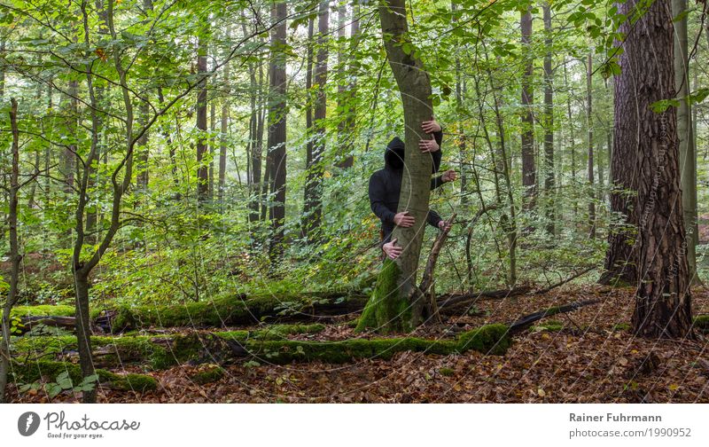a strange man with many arms standing waiting in the forest Human being Masculine 1 Art Landscape Forest Wait Uniqueness Popular belief "surreal Strange