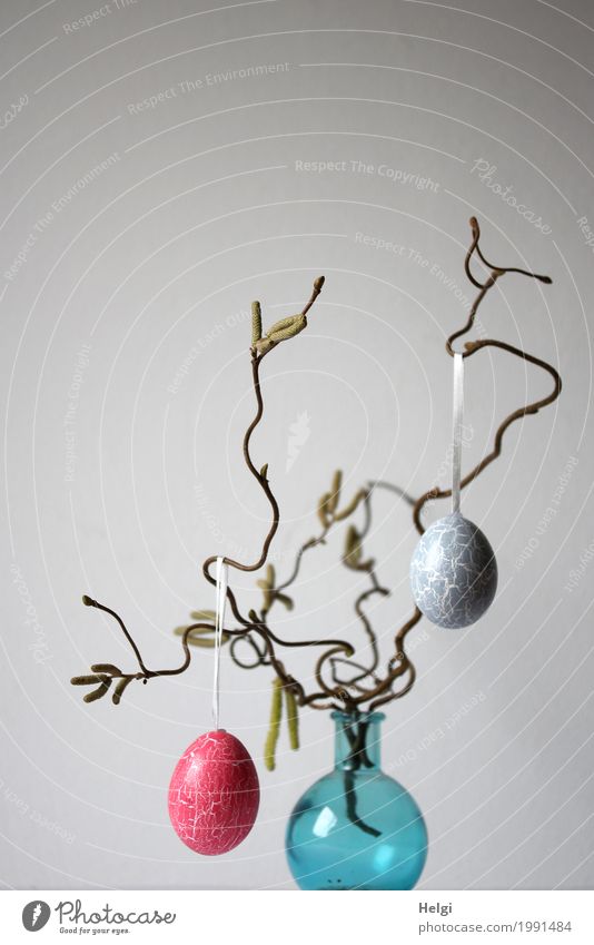 eieiei ... Easter Twig Decoration Vase Easter egg Glass Hang Stand Living or residing Esthetic Beautiful Uniqueness Brown Gray Pink Turquoise Moody Spring fever