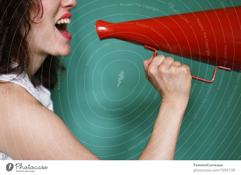 Announcement_1992138 Feminine Young woman Youth (Young adults) Woman Adults Human being 18 - 30 years Communicate Megaphone announcement Scream Loud To talk Red