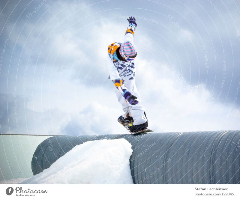 yeeeah! Lifestyle Leisure and hobbies Tourism Sports Winter sports Sportsperson Snowboard Human being Masculine Man Adults Nature Landscape Sky Clouds serfaus