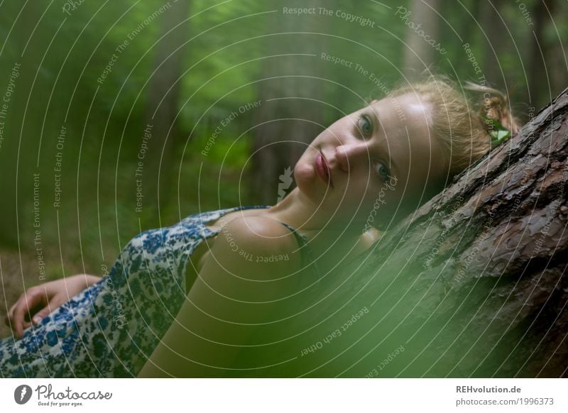 Alexa on a tree trunk. Beautiful Well-being Contentment Relaxation Calm Human being Feminine Young woman Youth (Young adults) Woman Adults Face 1 18 - 30 years