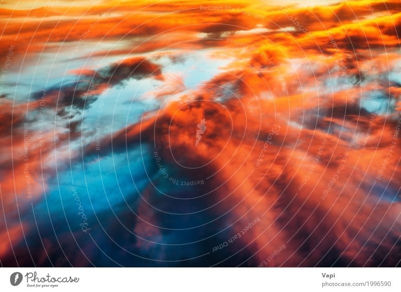 Aerial view to colorful orange and blue dramatic sky Beautiful Summer Sun Nature Landscape Sky Sky only Clouds Sunrise Sunset Weather Storm Above Blue