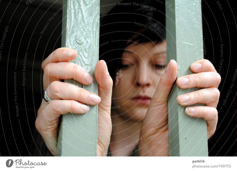 behind bars Human being Feminine Face 1 18 - 30 years Youth (Young adults) Adults Think Dream Firm Uniqueness Gloomy Willpower Secrecy Longing Fear Perturbed