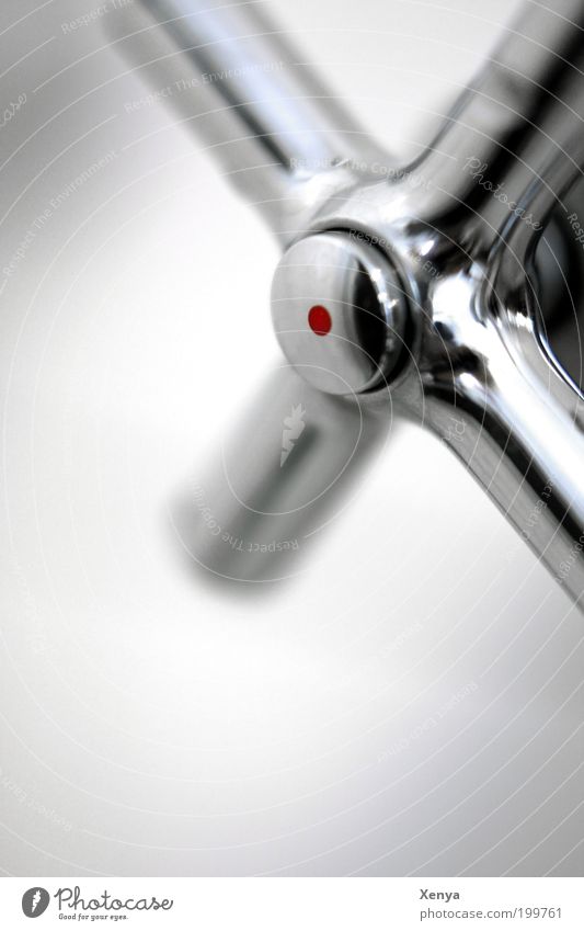 hot water dispenser Bathroom Metal Glittering Clean Red Silver Esthetic Fittings Tap Chrome Warmth Close-up Deserted Copy Space bottom Blur