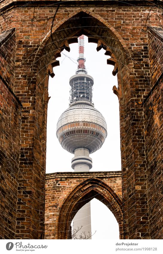 TV tower in Berlin framed by the ruins of the Franciscan monastery church Pattern Abstract Urbanization Capital city Copy Space right Copy Space left