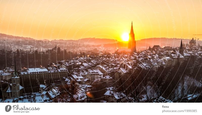 Bernese Old Town Canton Bern Switzerland Rose garden Building Downtown Swiss parliament Münster Capital city Old town Architecture Aare Chimney Sunset Fog