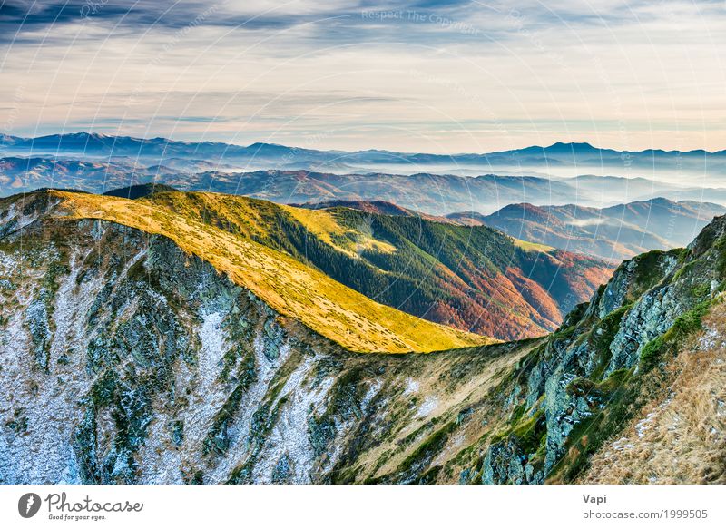 Sunset in the mountains Vacation & Travel Tourism Trip Winter Snow Mountain Environment Nature Landscape Plant Sky Clouds Horizon Sunrise Sunlight Spring Summer