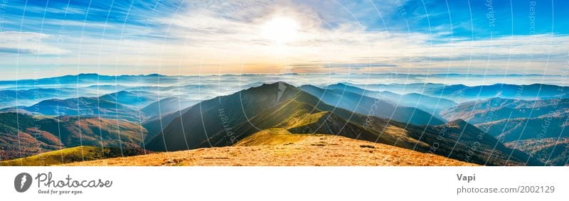 Panorama of mountain landscape at sunset Vacation & Travel Tourism Trip Summer Summer vacation Sun Mountain Wallpaper Environment Nature Landscape Plant Sky