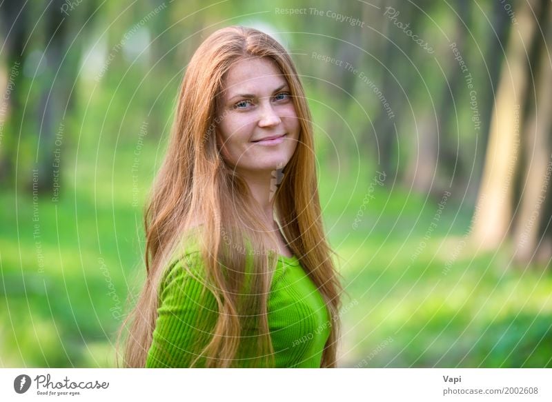 Pretty happy woman with red long hair Lifestyle Elegant Joy Beautiful Hair and hairstyles Face Healthy Health care Wellness Well-being Summer Human being