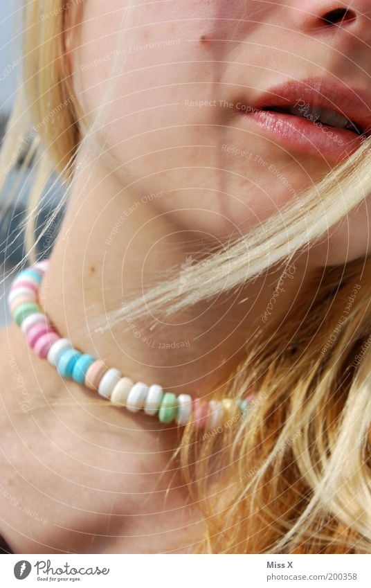 sugar neck Food Candy Young woman Youth (Young adults) Hair and hairstyles Mouth Lips 18 - 30 years Adults Beautiful Delicious Sweet Colour photo Multicoloured