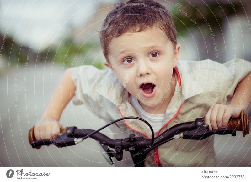 Happy little boy with bicycle at the day time Lifestyle Joy Relaxation Leisure and hobbies Adventure Summer Sports Cycling Child Human being Boy (child) Man
